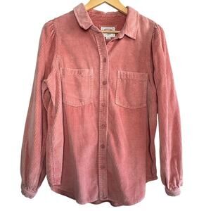 American Eagle Corduroy Button Up Shirt Pink Long Sleeve 100% Cotton Size M